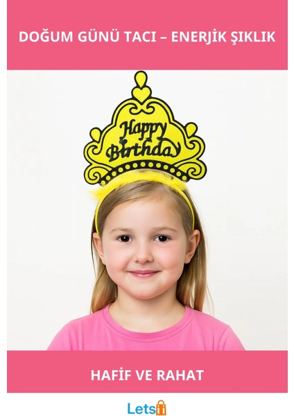 Sarı Happy Birthday Doğum Günü Prenses Tacı