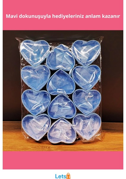 Mavi Kalp Tasarımlı Şık Tül Kese 16 cm fiyatları