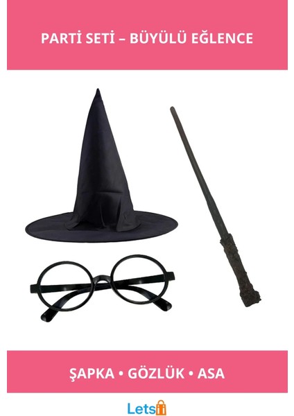 Harry Potter Temalı Şapka Gözlük Asa Seti