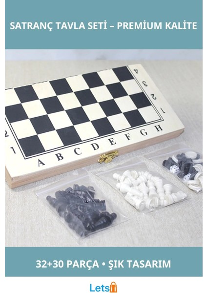 Ahşap Kutulu Şık Satranç ve Tavla Oyun Seti