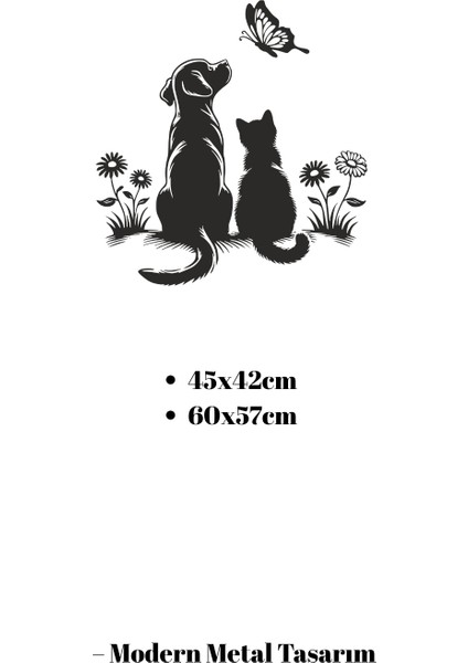 Metal Kedi ve Köpek Duvar Dekoru Hayvan Dostluğu Silüeti Ev ve Bahçe Tablosu