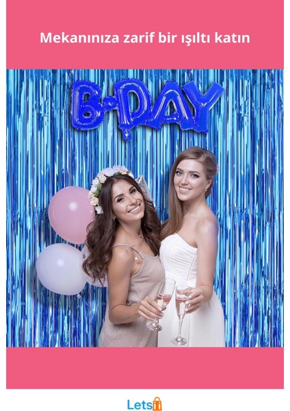 Ekstra Metalize Mavi Renk Saçaklı Arka Fon Perde 1x2 Metre fiyatları