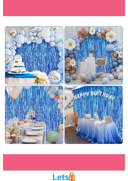 Ekstra Metalize Mavi Renk Saçaklı Arka Fon Perde 1x2 Metre fırsatları