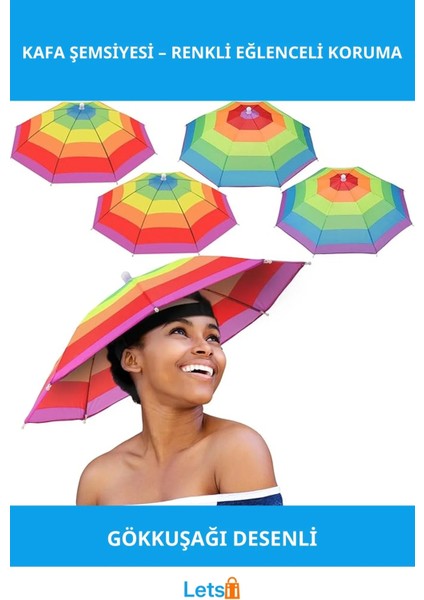 Gökkuşağı Renkli Eğlenceli Kafa Şemsiyesi