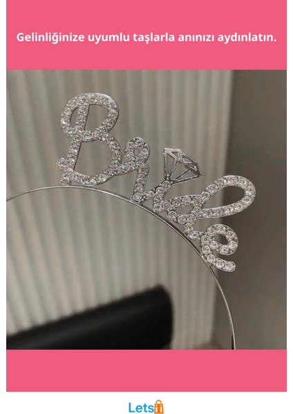 Gümüş Renkli Parlak Taşlı Bride Gelin Tacı fiyatları