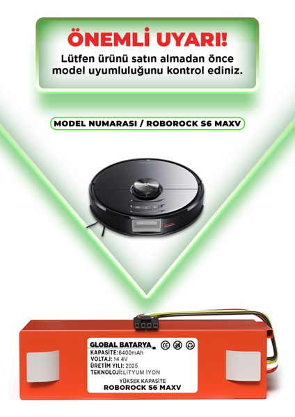 Roborock S6 Maxv Uyumlu Akıllı Robot Süpürge Bataryası 14.4V 6400MAH Li-Ion Pil (Yüksek Kapasite) indirimleri