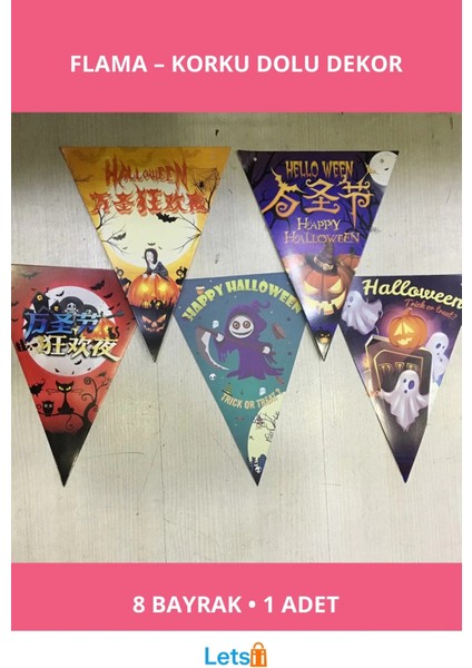 Cadılar Bayramı Bayrak Süsü 8'li Flama Set