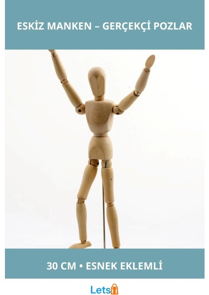 Ahşap Eskiz Manken 30 cm Esnek Eklemlerle Sanat ve Tasarım Aracı