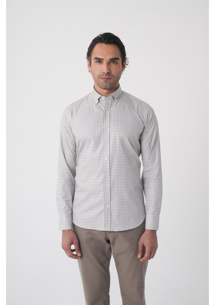 Regular Fit Paşa Yaka Pamuk Gri Erkek Gömlek GMEKS4K242028_D55