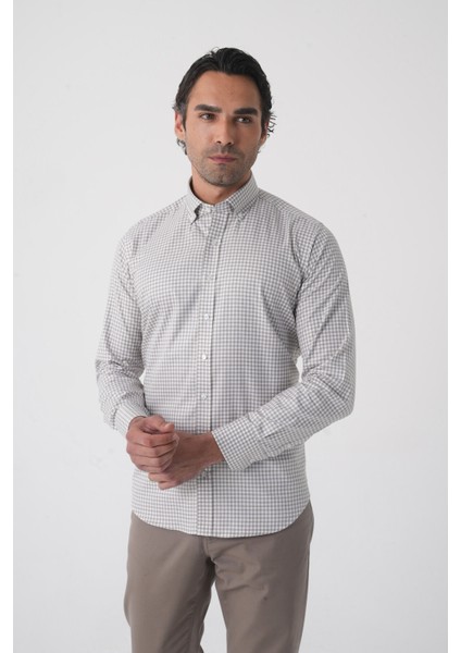 Regular Fit Paşa Yaka Pamuk Gri Erkek Gömlek GMEKS4K242028_D55 fiyatları