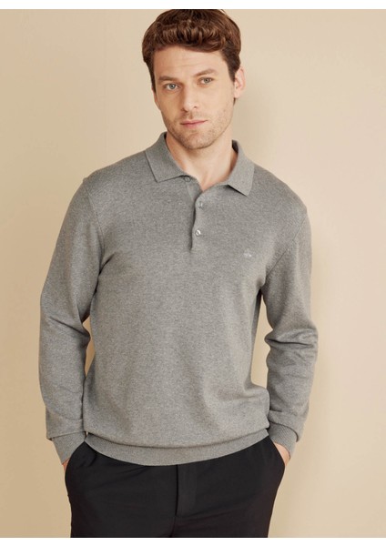 Polo Yaka Standart Gri Melanj Erkek Kazak BBFW25MKL003 fiyatları