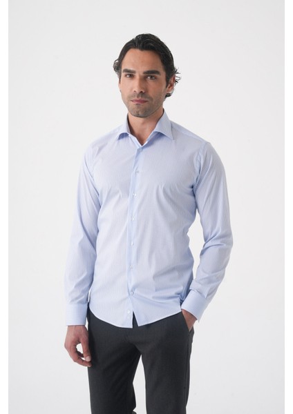 Açık Mavi Uzun Kol Klasik D Yaka Cepsiz Erkek Gömlek GMKLS250045_D33 fiyatları