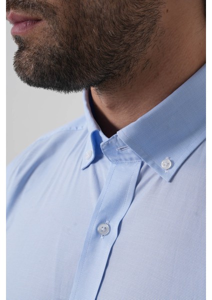 Regular Fit Erkek Uzun Kol Paşa Yaka Cepsiz Pamuk Mavi Gömlek GMCZG250133_D35 indirimleri