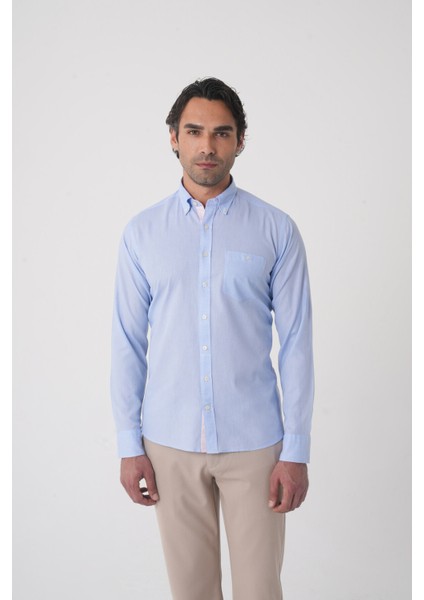 Erkek Regular Fit Uzun Kol Açık Mavi Gömlek GMKTN250016_33