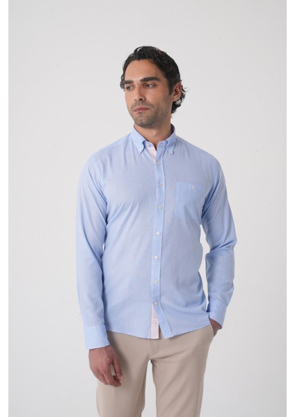 Erkek Regular Fit Uzun Kol Açık Mavi Gömlek GMKTN250016_33 fiyatları
