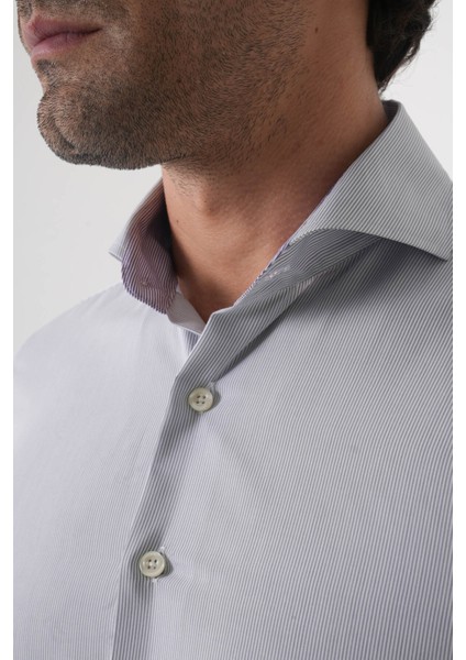 Regular Fit Erkek Napoli Yaka Uzun Kol Cepsiz Pamuk Gri Gömlek GMCZG250127_55 indirimleri