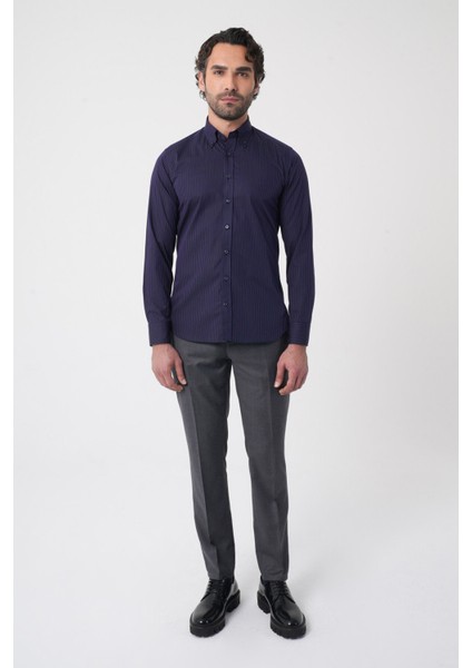 Regular Fit Erkek Uzun Kol Cepsiz Pamuk Lacivert Gömlek GMCZG250134_C39 modelleri