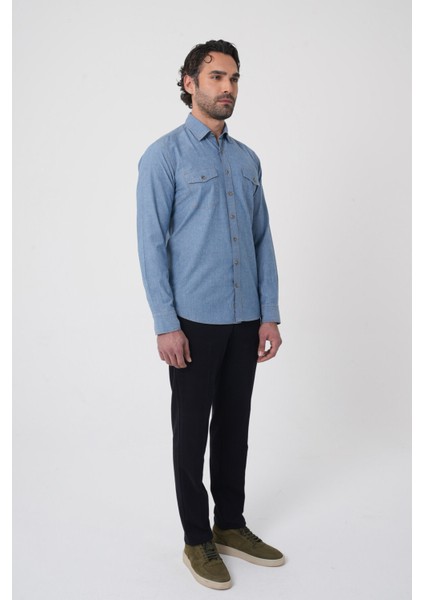 Erkek Regular Fit Uzun Kollu Denim Casual Gömlek GMDNM252165_D35 fırsatları