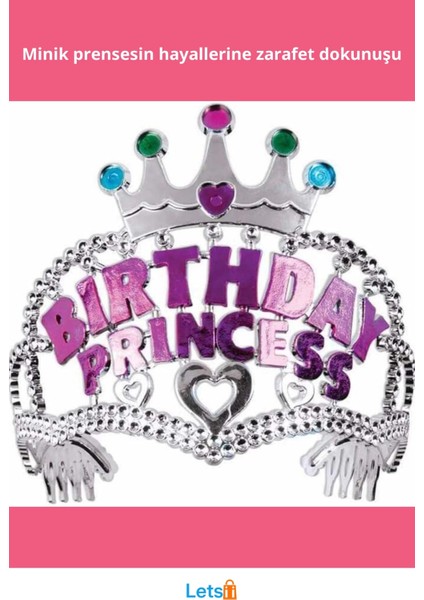Gümüş Renk Pembe Detaylı Yazılı Prenses Doğum Günü Parti Tacı fiyatları