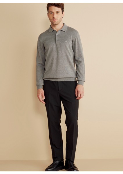Polo Yaka Standart Gri Melanj Erkek Kazak BBFW25MKL003 modelleri