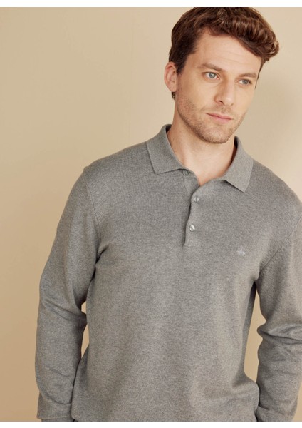 Polo Yaka Standart Gri Melanj Erkek Kazak BBFW25MKL003 fırsatları