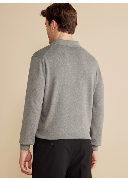 Polo Yaka Standart Gri Melanj Erkek Kazak BBFW25MKL003 indirimleri