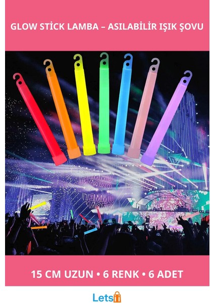 Karanlıkta Parlayan 15CM Asılabilir Glow Stick Lamba 6 Adet 6 Renkli