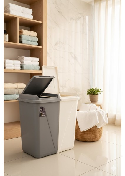Iki Bölmeli Kirli Çamaşır Sepeti - Banyo Çamaşır Sepeti Renkliler & Beyazlar 90 Lt