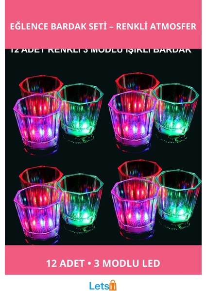 12 Adet LED Işıklı Eğlenceli Renk Değiştiren Parti Bardak