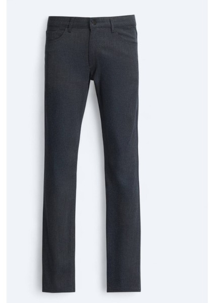 Siyah Dokuma Regular Fit Casual Pamuk Karışımlı Pantolon