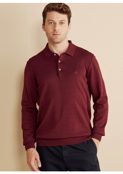 Polo Yaka Standart Bordo Erkek Kazak BBFW25MKL003