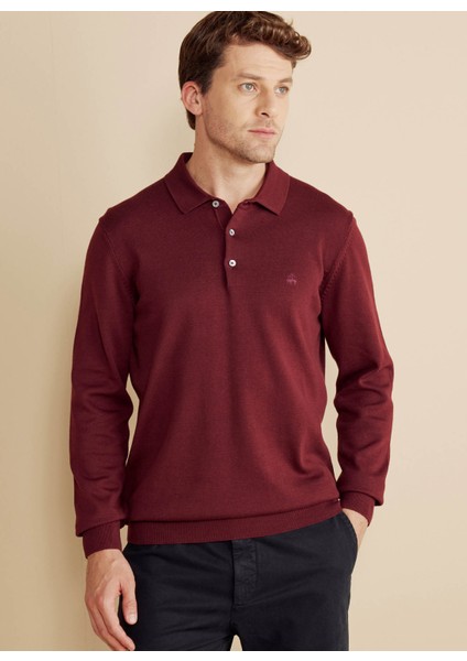 Polo Yaka Standart Bordo Erkek Kazak BBFW25MKL003 fiyatları