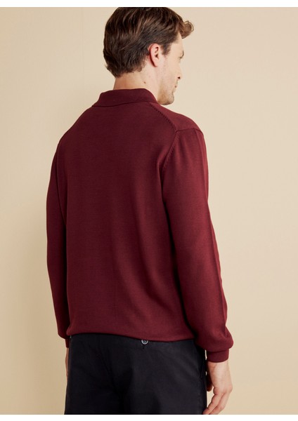Polo Yaka Standart Bordo Erkek Kazak BBFW25MKL003 indirimleri