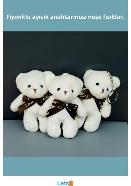 Fiyonklu Krem Renk Peluş Ayıcık Anahtarlık fiyatları