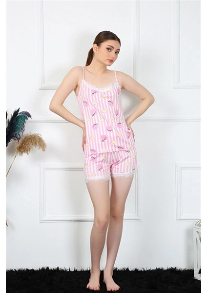 - Kadın Ip Askılı Pembe Şortlu Takım