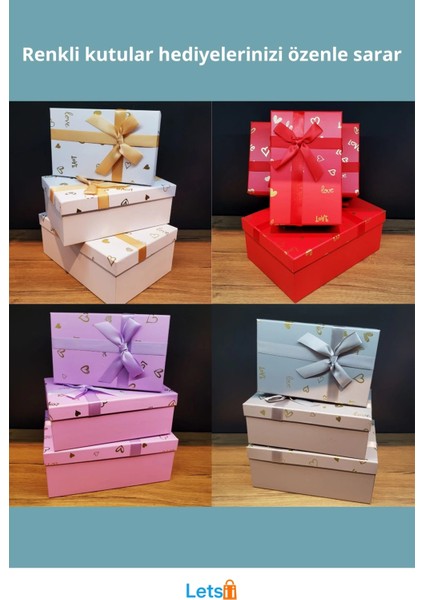 3'lü Dikdörtgen Hediye Kutusu Renkli ve Şık Tasarım fiyatları