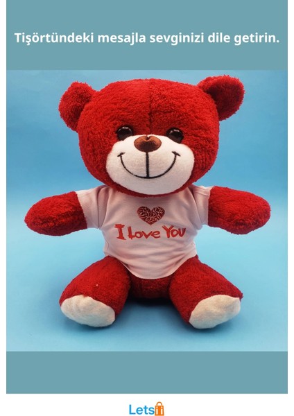 Kırmızı I Love You Tişörtlü Peluş Ayıcık 25 cm fiyatları
