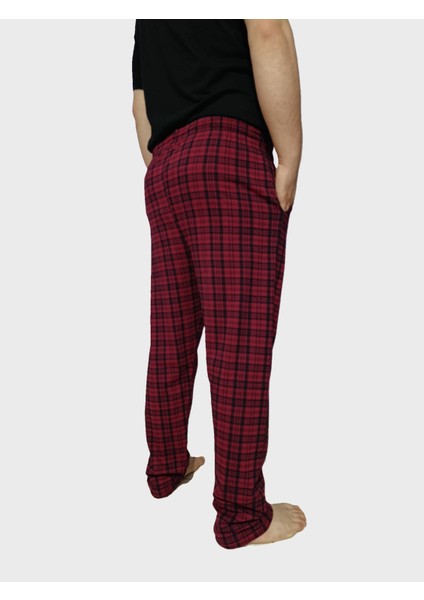 Büyük Beden Pijama Altı - Unisex Battal Beden Cepli %100 Cotton Checkered Plaid Tek Alt Pijama-Bordo fiyatları