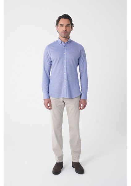 Erkek Uzun Kol Paşa Yaka Pamuk Örme Cepsiz Indigo Gömlek GMORM250001_D66 fiyatları