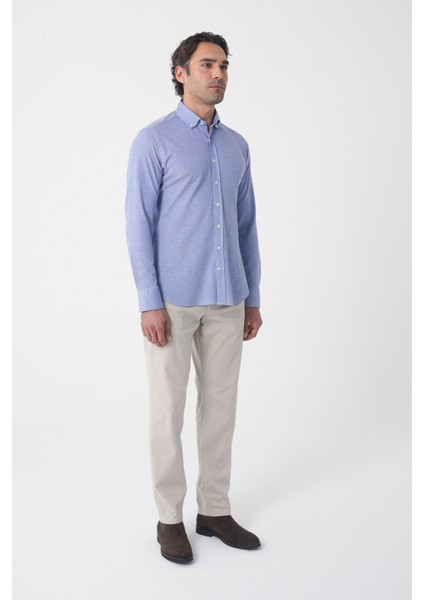 Erkek Uzun Kol Paşa Yaka Pamuk Örme Cepsiz Indigo Gömlek GMORM250001_D66 modelleri