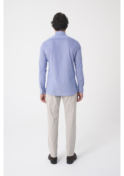 Erkek Uzun Kol Paşa Yaka Pamuk Örme Cepsiz Indigo Gömlek GMORM250001_D66 fırsatları