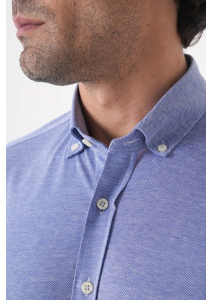 Erkek Uzun Kol Paşa Yaka Pamuk Örme Cepsiz Indigo Gömlek GMORM250001_D66 indirimleri