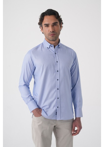 Uzun Kol Paşa Yaka Mavi Cepsiz Erkek Gömlek GMKLS250069_D35 fiyatları