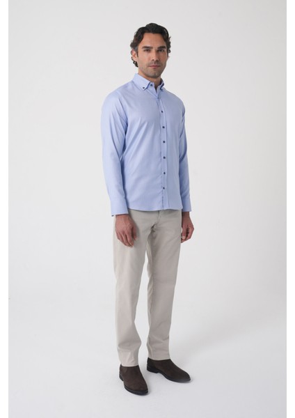 Uzun Kol Paşa Yaka Mavi Cepsiz Erkek Gömlek GMKLS250069_D35 fırsatları