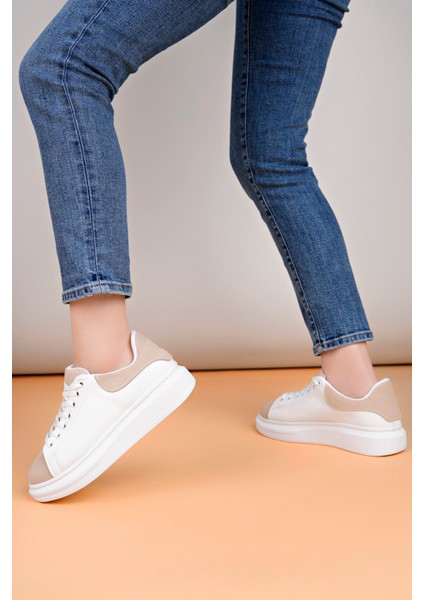 LC109 Beyaz Bej Süet Kadın Sneaker fiyatları