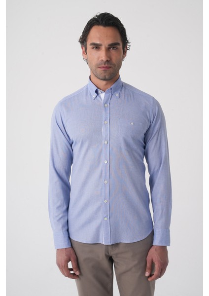 Erkek Regular Fit Uzun Kol Mavi Gömlek GMKTN250016_D35