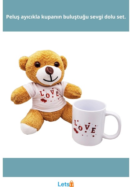 Love Baskılı Kahverengi Peluş Ayıcık ve Porselen Kupa fiyatları