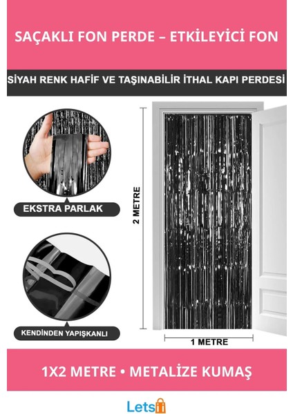 Siyah Ekstra Metalize Parlak Saçaklı Arka Fon Perde 1x2 Metre