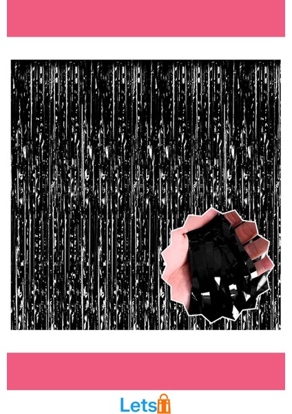 Siyah Ekstra Metalize Parlak Saçaklı Arka Fon Perde 1x2 Metre modelleri