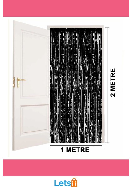 Siyah Ekstra Metalize Parlak Saçaklı Arka Fon Perde 1x2 Metre fırsatları